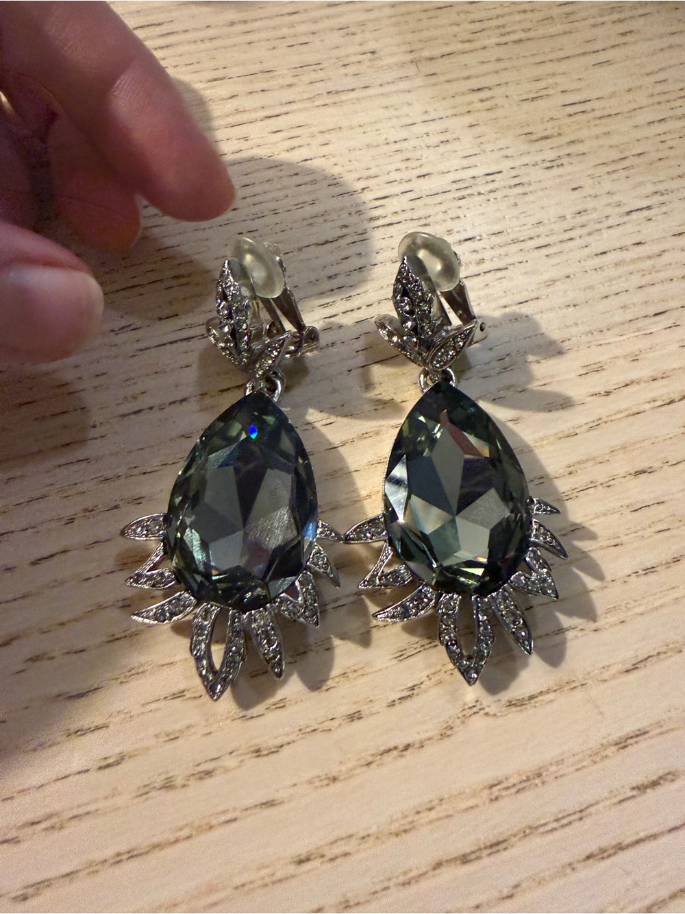 Elegant Teardrop Crystal Dangle Earrings in Deep silver